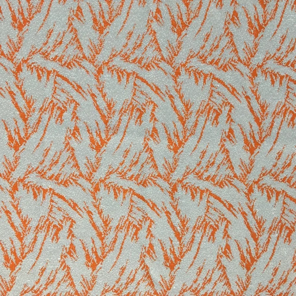 Vintage Fabric Material Remnant Orange Feathering with Silver Lurex, Retro Craft